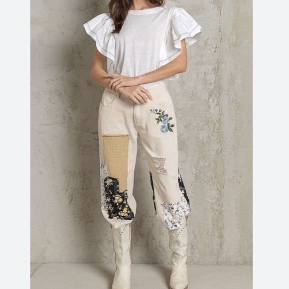 POL Pants - POL Cream Embroidered Pants Size S